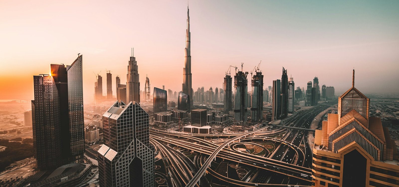 Dubai skyline with Burj Khalifa at sunrise